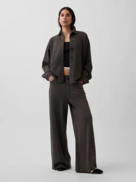 Zwaar French Terry oversized overhemd met knoopsluiting