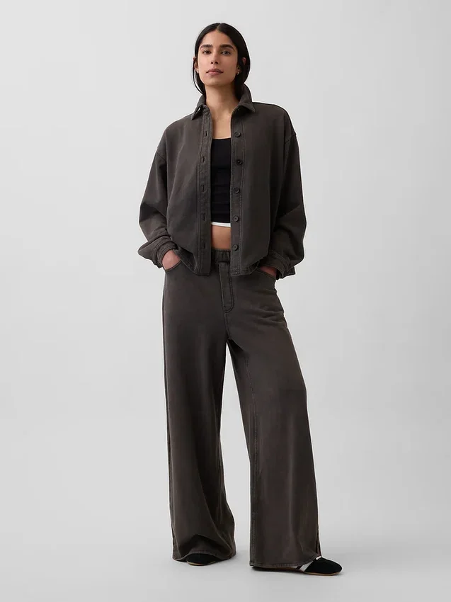 Zwaar French Terry oversized overhemd met knoopsluiting