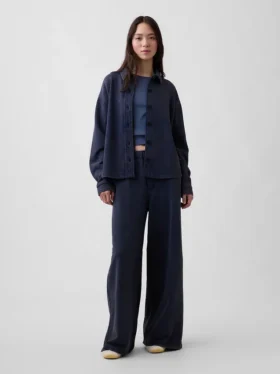 Zwaar French Terry oversized overhemd met knoopsluiting