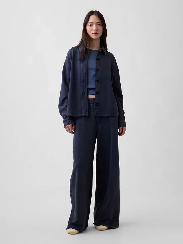 Zwaar French Terry oversized overhemd met knoopsluiting