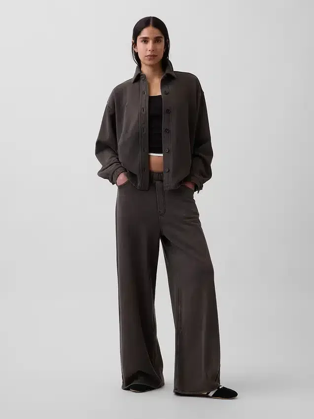 Zwaar French Terry oversized overhemd met knoopsluiting