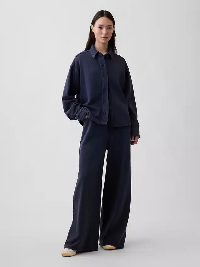 Zwaar French Terry oversized overhemd met knoopsluiting