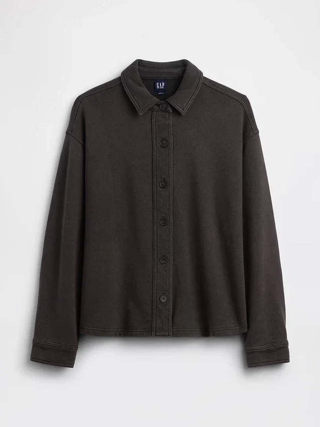 Zwaar French Terry oversized overhemd met knoopsluiting