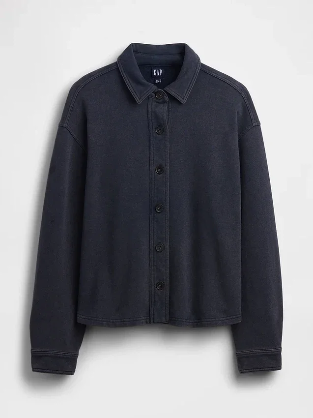 Zwaar French Terry oversized overhemd met knoopsluiting