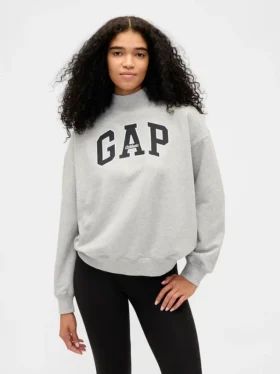 Zwaar French Terry oversized sweatshirt met logo en staande kraag