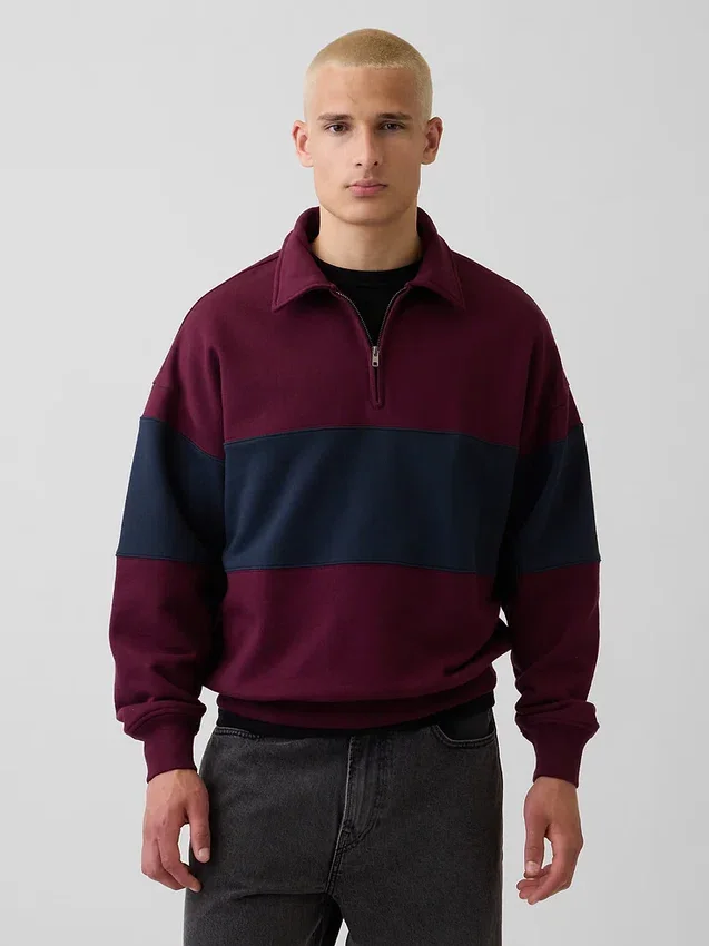 Zware oversized gestreepte pullover met halve rits