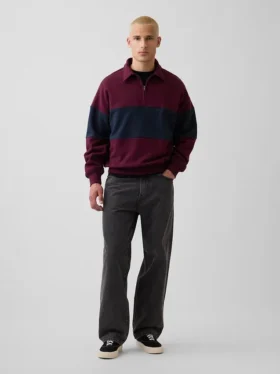 Zware oversized gestreepte pullover met halve rits