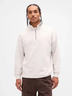 Zware oversized pullover met logo en kwartritssluiting