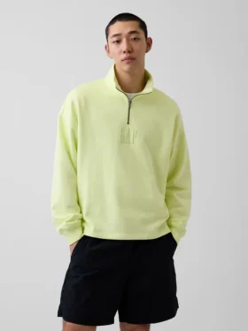 Zware oversized pullover met logo en kwartritssluiting