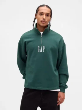 Zware oversized pullover met logo en kwartritssluiting