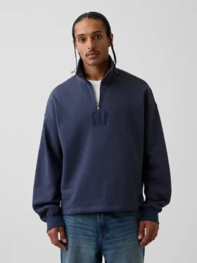 Zware oversized pullover met logo en kwartritssluiting