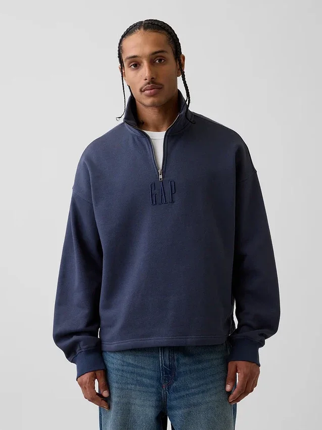 Zware oversized pullover met logo en kwartritssluiting