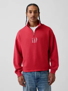 Zware oversized pullover met logo en kwartritssluiting