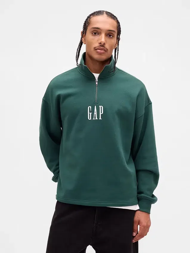 Zware oversized pullover met logo en kwartritssluiting