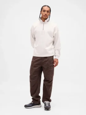 Zware oversized pullover met logo en kwartritssluiting