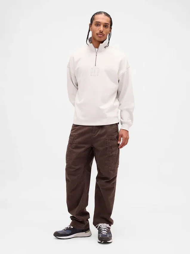 Zware oversized pullover met logo en kwartritssluiting