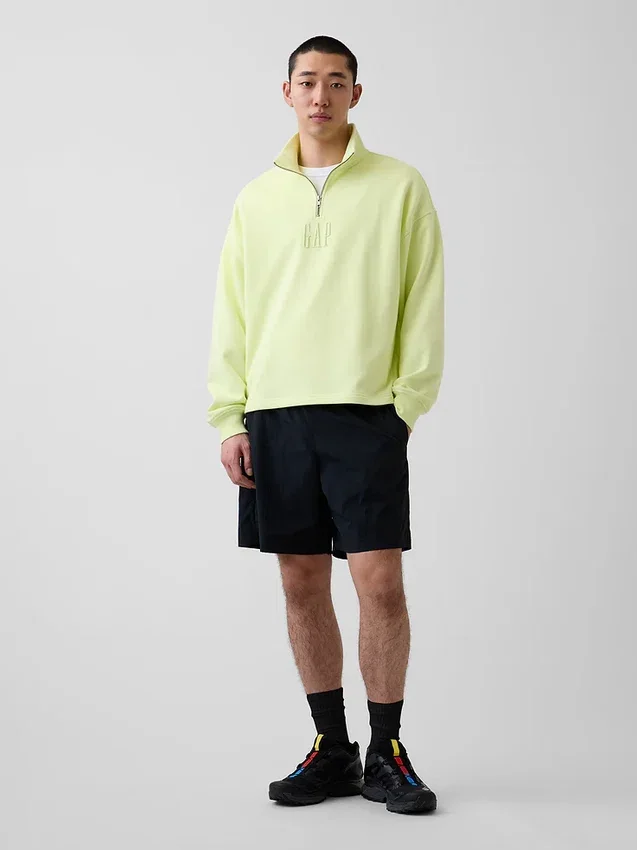 Zware oversized pullover met logo en kwartritssluiting