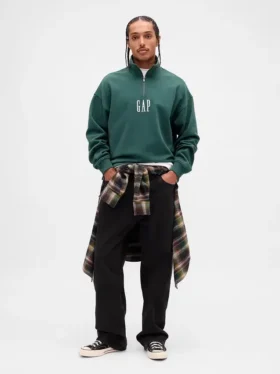 Zware oversized pullover met logo en kwartritssluiting