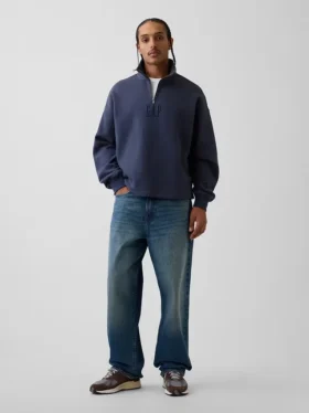 Zware oversized pullover met logo en kwartritssluiting