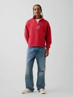 Zware oversized pullover met logo en kwartritssluiting