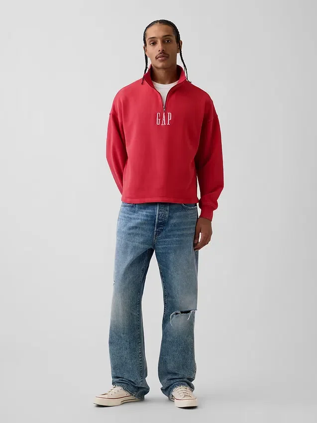 Zware oversized pullover met logo en kwartritssluiting
