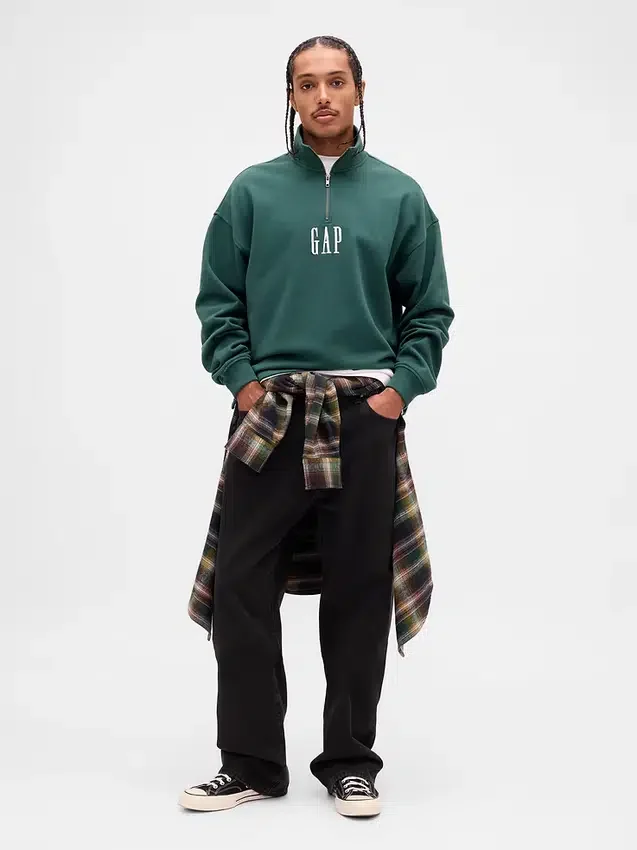 Zware oversized pullover met logo en kwartritssluiting