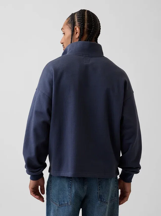 Zware oversized pullover met logo en kwartritssluiting
