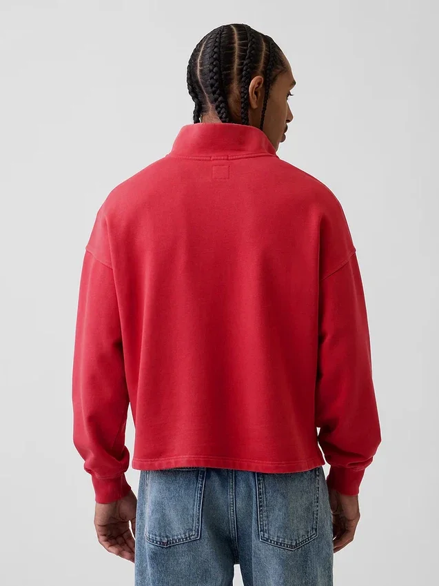 Zware oversized pullover met logo en kwartritssluiting