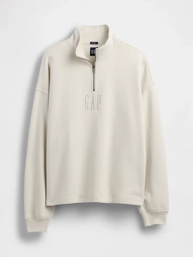 Zware oversized pullover met logo en kwartritssluiting