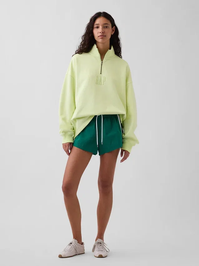 Zware oversized pullover met logo en kwartritssluiting