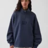 Zware oversized pullover met logo en kwartritssluiting