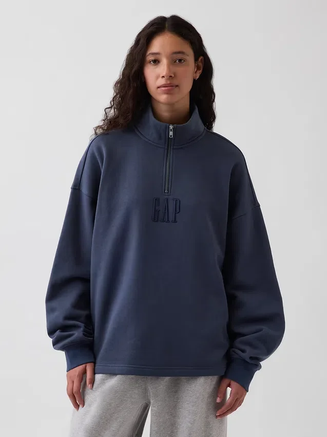 Zware oversized pullover met logo en kwartritssluiting