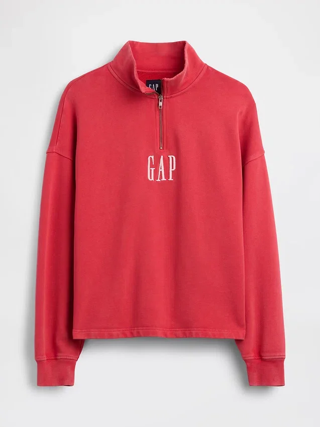 Zware oversized pullover met logo en kwartritssluiting