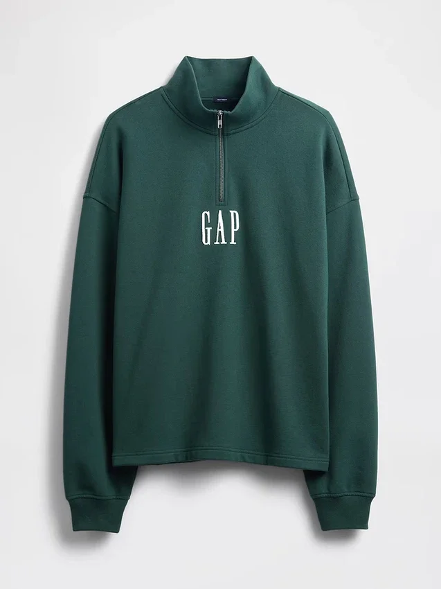 Zware oversized pullover met logo en kwartritssluiting