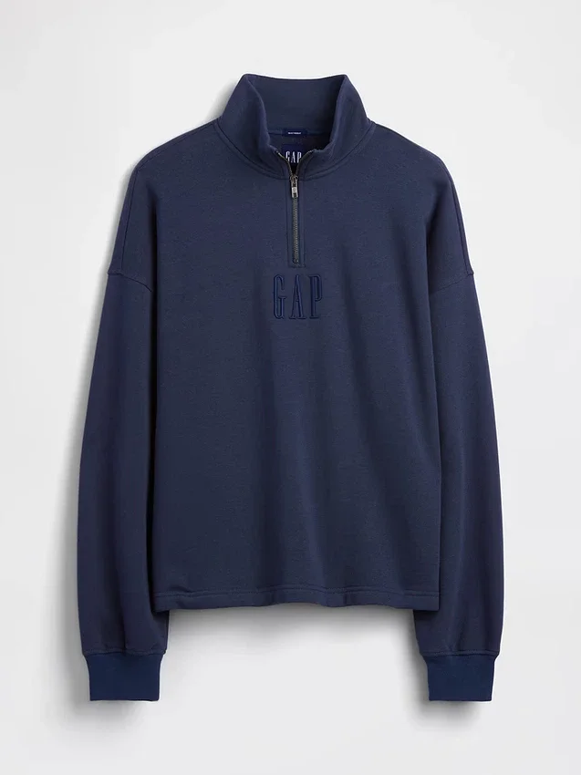 Zware oversized pullover met logo en kwartritssluiting